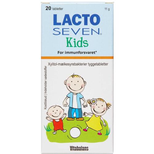 Køb Lacto Seven Kids Tyggetabletter m. Jordbær/Hindbærsmag 20 stk. online hos apotekeren.dk