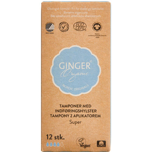 Køb GingerOrganic Tampon med indføringshylster Super 12 stk. online hos apotekeren.dk