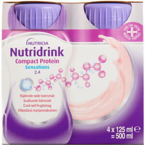 Køb Nutridrink Compact Protein Cool rød frugtsmag 4 x 125 ml online hos apotekeren.dk