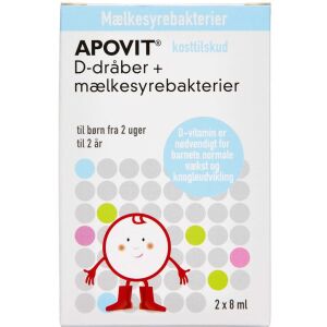 Køb Apovit D-dråber Mælkesyrebakterier 2x8 ml online hos apotekeren.dk