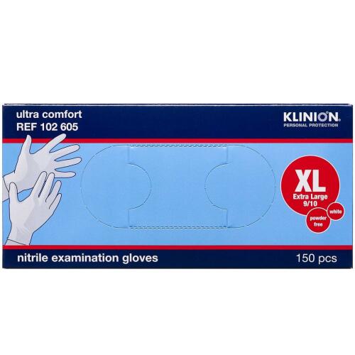 Køb Klinion Personal Protection nitril handsker pudderfri str. XL 150 stk.  online hos apotekeren.dk