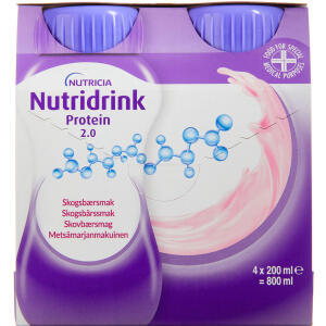 Køb Nutridrink Protein 2.0 Skovbær 4 x 200 ml online hos apotekeren.dk