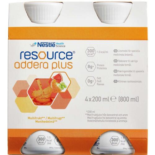 Køb Resource Addera Plus multifrugt 4 x 200 ml online hos apotekeren.dk
