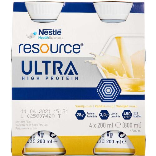 Køb Resource Ultra Vanilje 4 x 200 ml online hos apotekeren.dk
