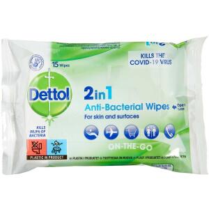 Køb Dettol 2i1 Antibacterial Wipes 15 stk. online hos apotekeren.dk