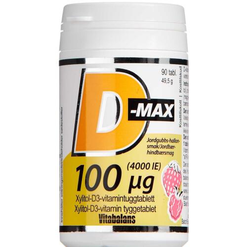 Køb D-Max 100 µg Jordbær-Hindbærsmag 90 stk. online hos apotekeren.dk