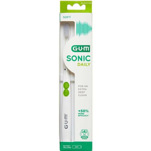 Køb GUM® Sonic Tandbørste Hvid 1 stk. + 1 stk. børstehoved inkl. etui online hos apotekeren.dk