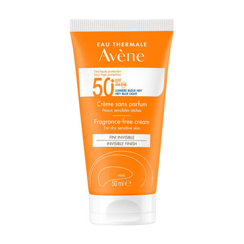 Køb Avène Sun Cream SPF50+ ansigtscreme uden parfume til tør hud 50 ml online hos apotekeren.dk