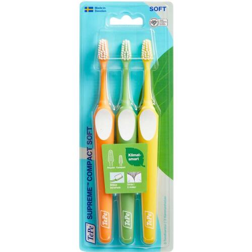 Køb TePe Supreme compact tandbørste (ass. farver) 3 stk.  online hos apotekeren.dk