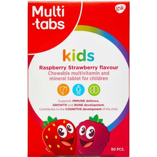 Køb Multi-tabs Kids hindbær/jordbær 90 stk.  online hos apotekeren.dk