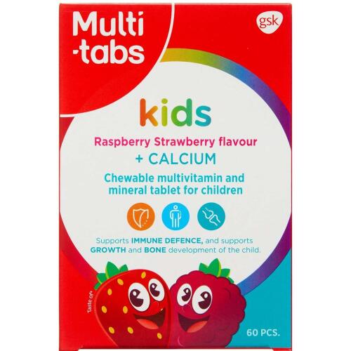 Køb Multi-tabs Kids hindbær/jordbær + Calcium 60 stk.  online hos apotekeren.dk