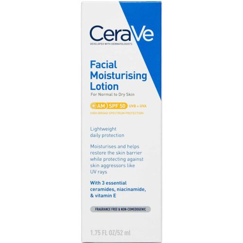 Køb CeraVe fugtgivende ansigtscreme SPF 50 52 ml online hos apotekeren.dk