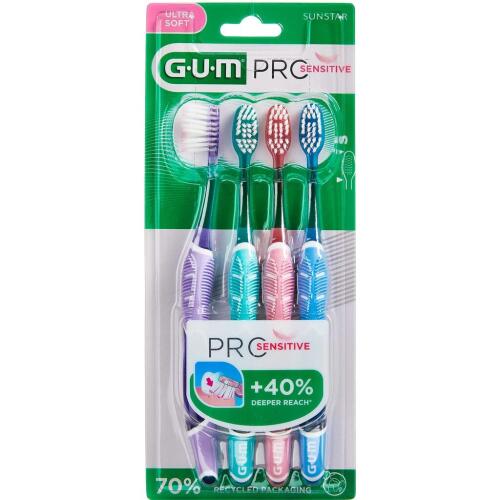 Køb GUM PRO SENSITIVE tandbørster 4 stk. online hos apotekeren.dk