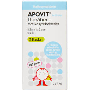 Køb Apovit D-dråber + Mælkesyrebakterier 2 x 8 ml online hos apotekeren.dk