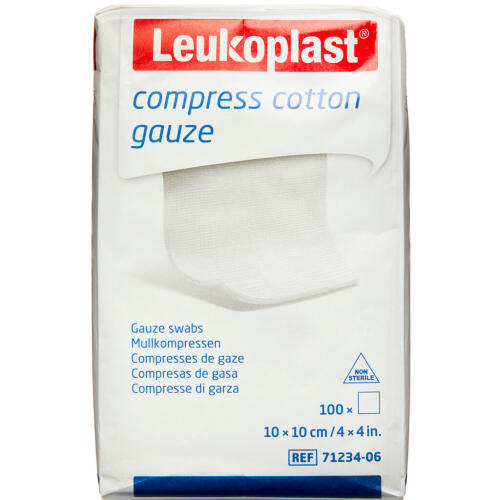 Køb Leukoplast Compress Cotton Gauze 10 x 10 cm 12-lags 100 stk. online hos apotekeren.dk