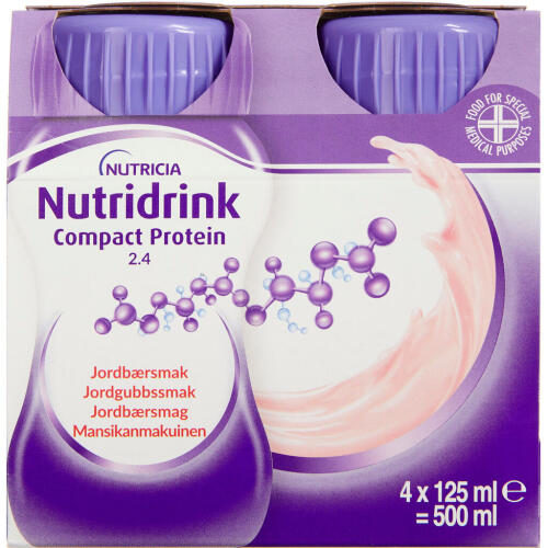 Køb Nutridrink Compact Protein Jordbærsmag 4X125 ml online hos apotekeren.dk