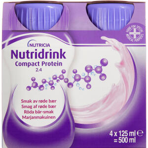 Køb Nutridrink Compact Protein Smag af Røde Bær 4 x 125 ml online hos apotekeren.dk