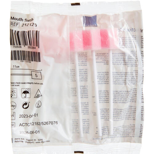 Køb Mundrensepind 11 cm med svamp Pink 5 stk. online hos apotekeren.dk