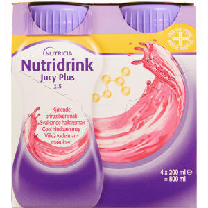 Køb Nutridrink Jucy Plus Cool Hindbær 4 x 200 ml online hos apotekeren.dk