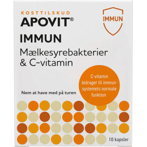 Køb Apovit Immun mælkesyrebackterier og C-vitamin 10 styk online hos apotekeren.dk