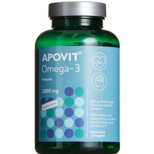 Køb APOVIT OMEGA 3 KAPS 1000 MG Apovit Omega-3 kapsler 1000 mg 120 styk online hos apotekeren.dk
