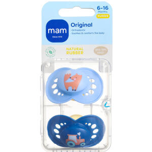 Køb Mam Original Sut Naturgummi Blå 6-16 Mdr 2 stk. online hos apotekeren.dk