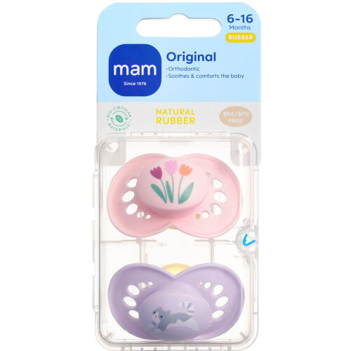 Køb Mam Original Sut Naturgummi Pink 6-16 Mdr 2 stk. online hos apotekeren.dk