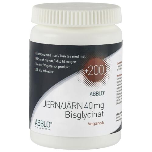 Køb Abblo Jern 40 Mg Bisglycinat 200 stk. online hos apotekeren.dk