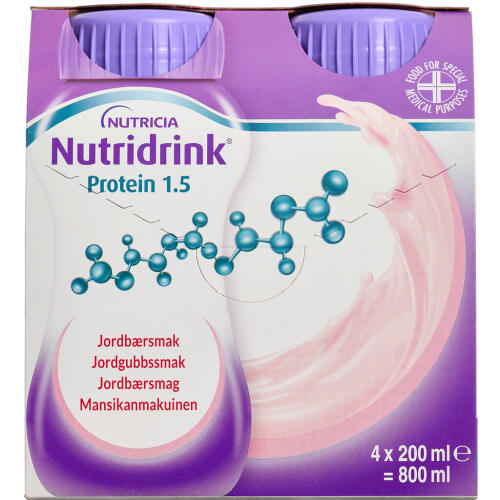 Køb Nutridrink Protein Jordbær 4x200 ml online hos apotekeren.dk
