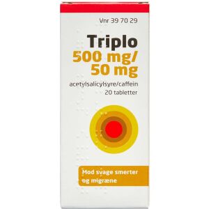 Køb Triplo tablet mod svage smerter og migræne 500+50 mg, 20 stk.  online hos apotekeren.dk