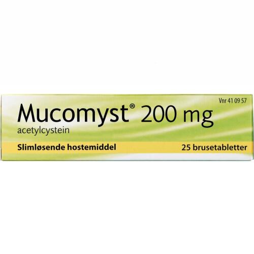 Køb MUCOMYST BRUSETABL 200 MG online hos apotekeren.dk