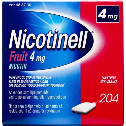 Køb Nicotinell Fruit tyggegummi 4 mg, 204 stk online hos apotekeren.dk