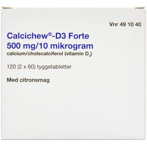 Køb CALCICHEW-D3 FORTE 500MG+10MCG online hos apotekeren.dk