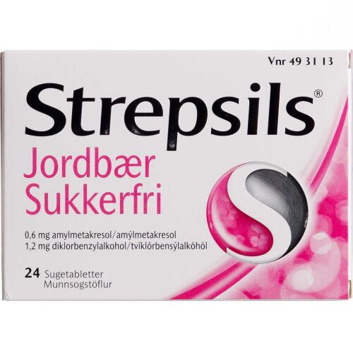 Køb Strepsils Jordbær Sukkerfri Sugetablet, 24 stk.  online hos apotekeren.dk