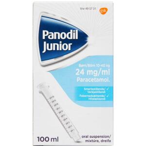 Køb Panodil Junior oral suspension/mikstur,  24mg/ml, 100 ml online hos apotekeren.dk