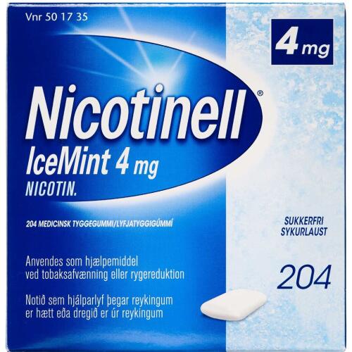 Køb Nicotinell IceMint tyggegummi 4 mg, 204 stk online hos apotekeren.dk