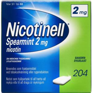 Køb Nicotinell Spearmint tyggegummi 2 mg, 204 stk online hos apotekeren.dk