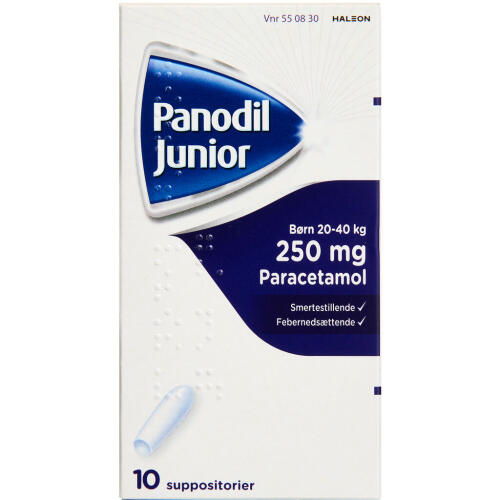 Køb PANODIL JUNIOR SUPP 250 MG online hos apotekeren.dk