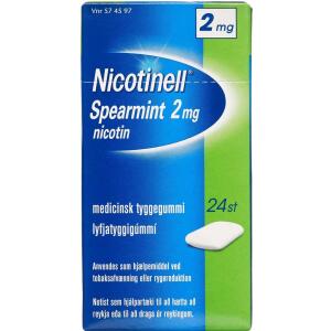 Køb Nicotinell Spearmint tyggegummi 2 mg, 24 stk online hos apotekeren.dk