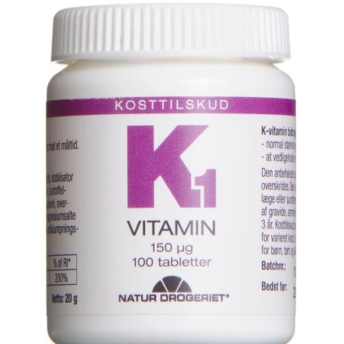 Køb K1-VITAMIN 150 mg tablet 100 styk online hos apotekeren.dk
