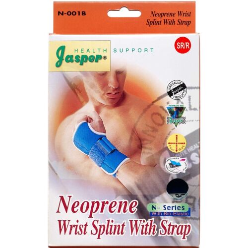 Køb Jasper Neopren håndbandage med skinne højre hånd senior - blå 1 stk. online hos apotekeren.dk