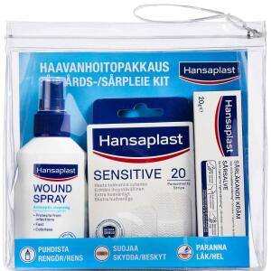 Køb Hansaplast Sårpleje Kit 100 ml + 20 mg + 20 stk. online hos apotekeren.dk