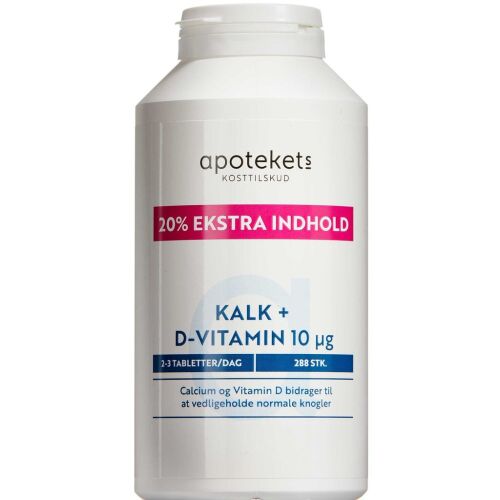 Køb Apotekets Kalk og D-vitamin 10µg + ekstra 20% 288 stk. online hos apotekeren.dk